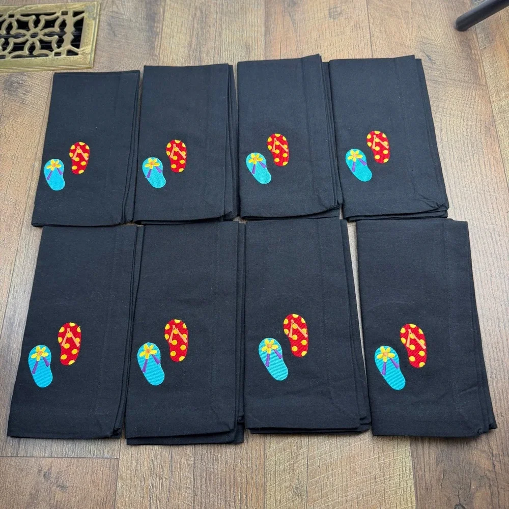 Set of 8 Vintage Placemats and 8 Napkins Black Cotton Flip Flops